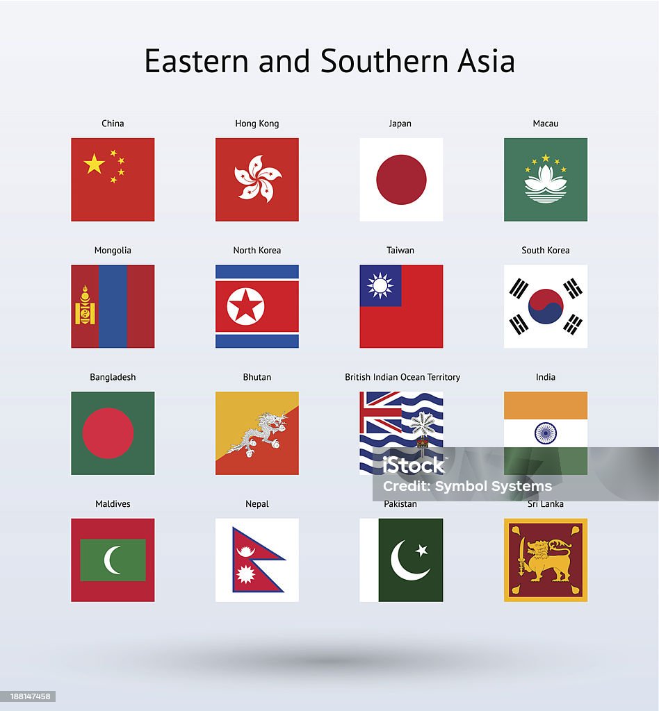 Leste e Sul da Ásia Square Flags Collection - Vetor de Bandeira royalty-free