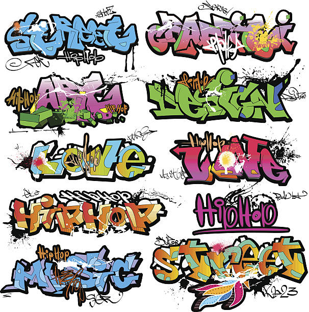 граффити urban art design - typescript graffiti computer graphic label stock illustrations