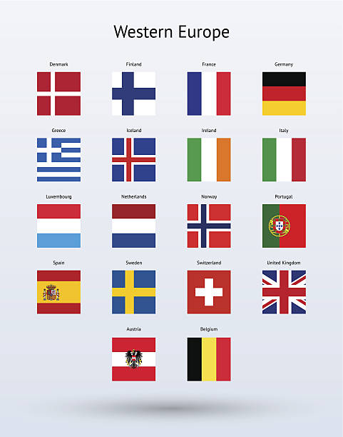 Western Europe Square Flags Collection The illustration was completed March 12, 2013 and created in Adobe Illustrator CS6. french flag clip art stock illustrations