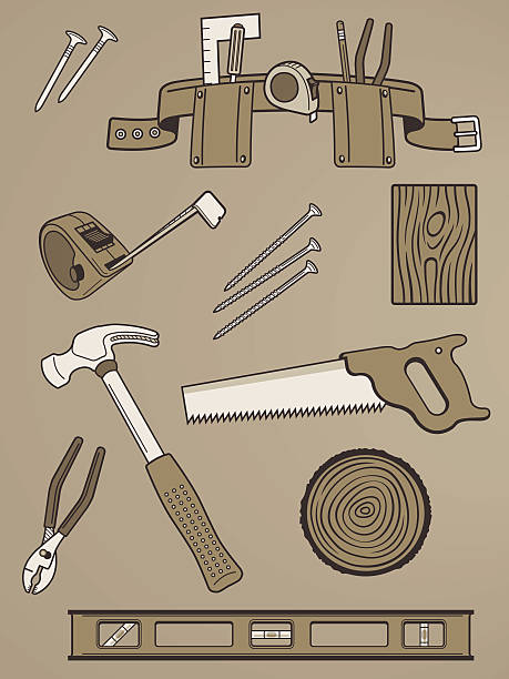 Collection of Handy Tool Vectors As the title suggests, this is a collection of handy tool vectors for the skilled tradesperson or tool enthusiast in your life.  work tool nail wood construction stock illustrations