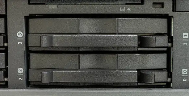 Close up of magnetic tape backup drive in datacenter