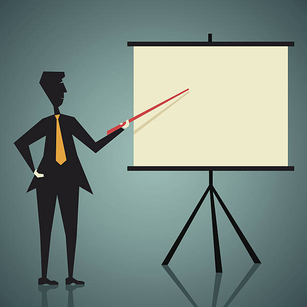 präsentation-konzept - businessman interactive whiteboard education imagination stock-grafiken, -clipart, -cartoons und -symbole