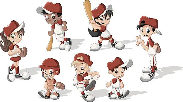 Vector illustration of children wearing baseball uniform