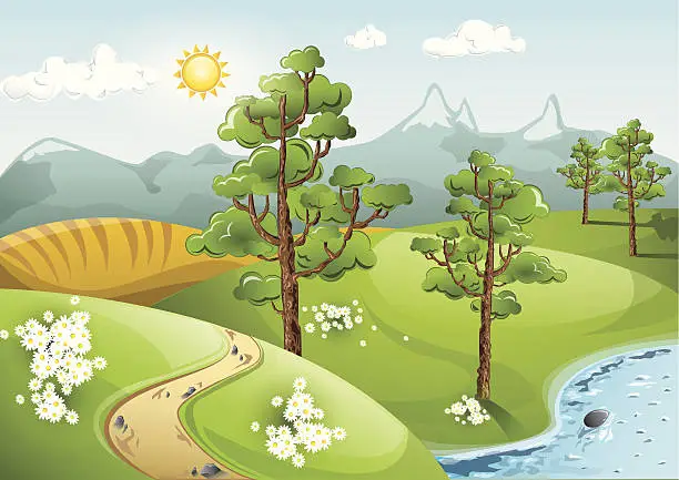 Vector illustration of Peaceful summer landscape