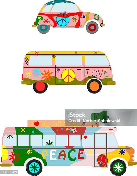 Hippie Cars Stock Illustration - Download Image Now - Hippie, Van - Vehicle, Bus