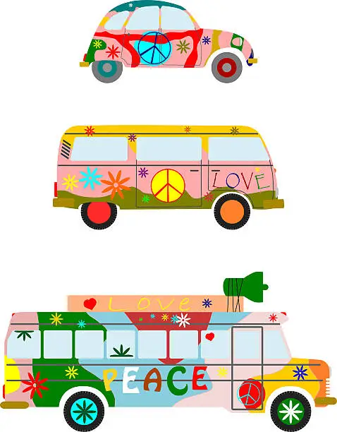 Vector illustration of Hippie cars.