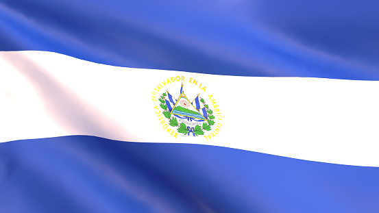 3D rendering - development of the national flag of El Salvador.