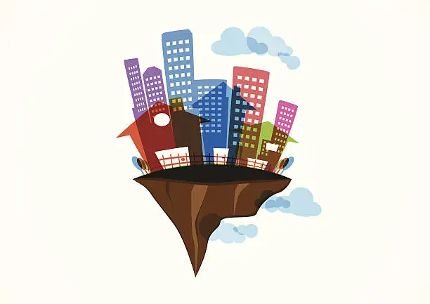 Vector illustration of Flying Island. real estate, Future, green energy, ecology abstract