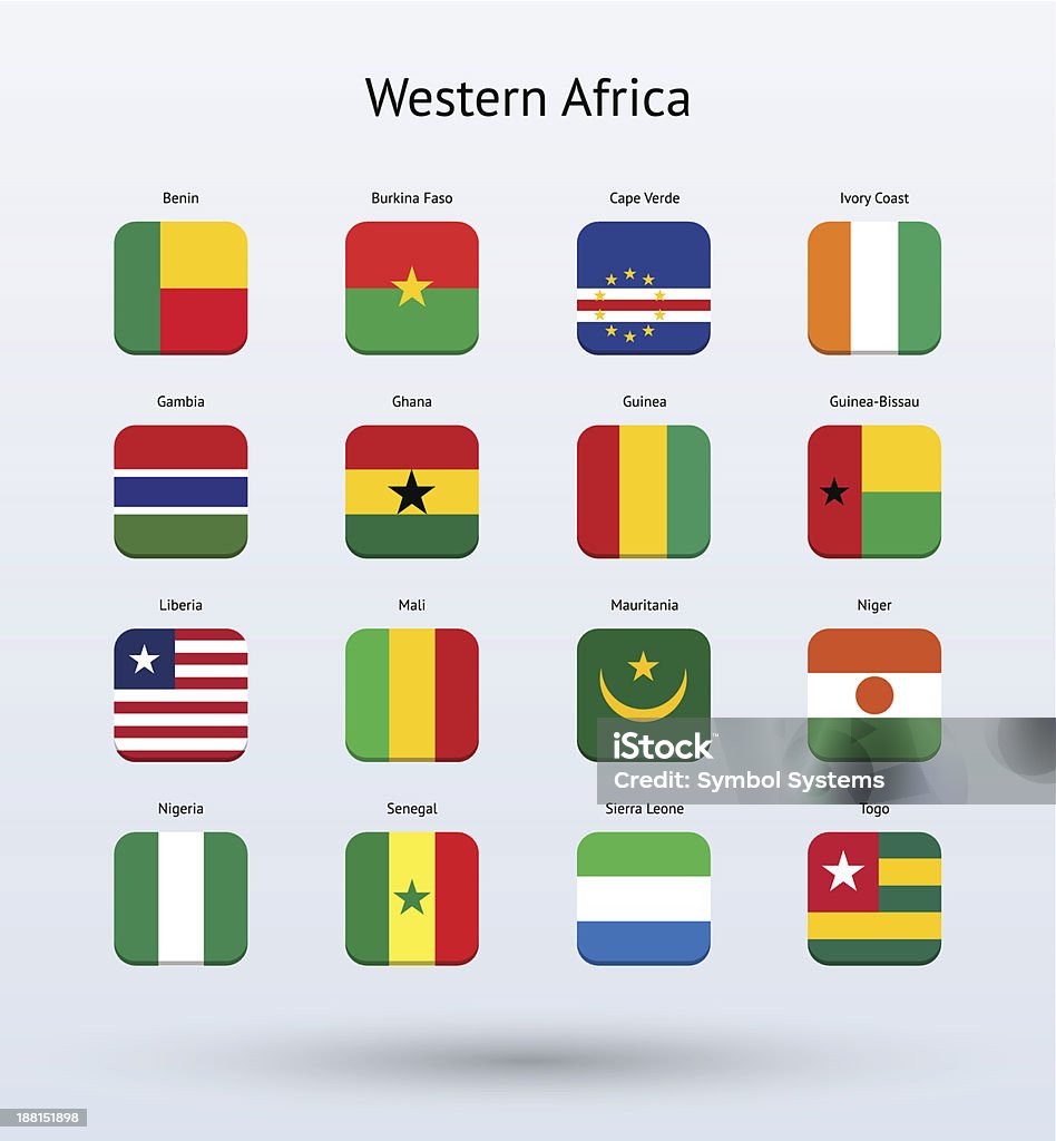 África Occidental Square colección de iconos de Banderas - arte vectorial de Bandera libre de derechos