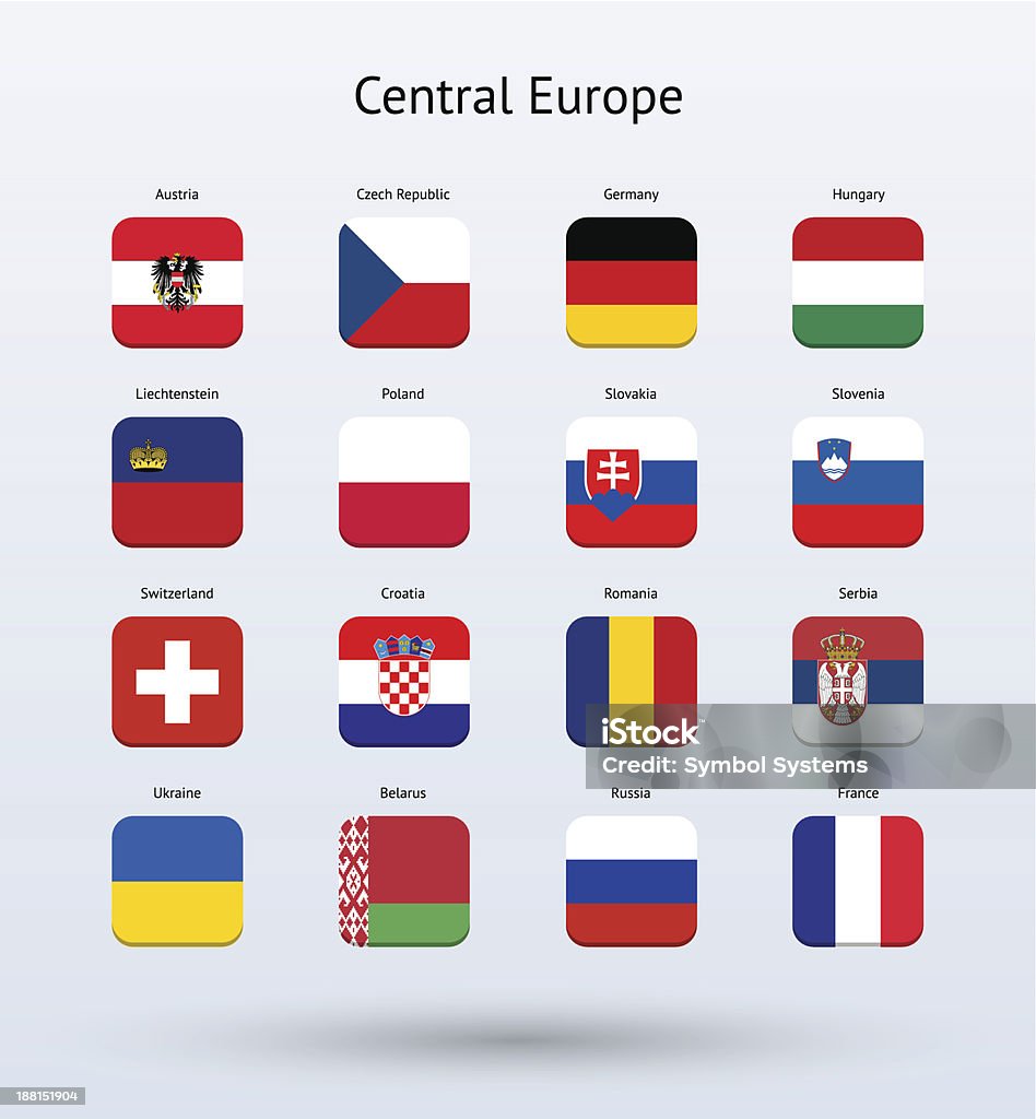 Mitteleuropa Square Symbole Flaggen-Kollektion - Lizenzfrei ClipArt Vektorgrafik