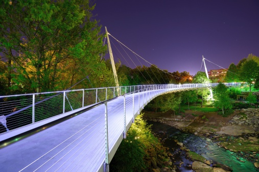 Liberty Bridge at Falls Park in Greenville, South Carolina.