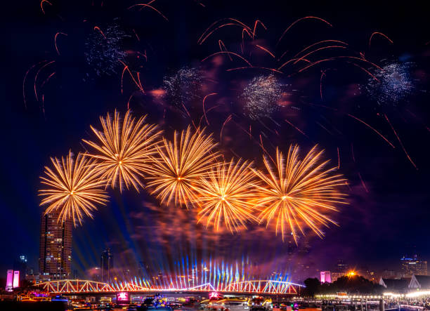 istock Beautiful Fireworks at Chaopraya River Bangkok , Thailand 1881519373