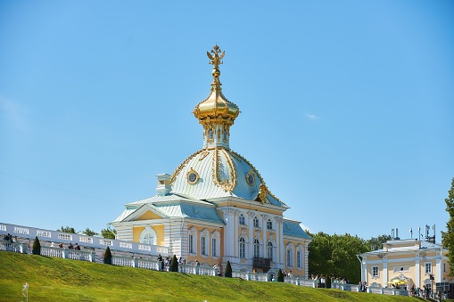 Peterfof, Russia - May 29, 2021: Grand Peterhof Palace. Architecture of the 18th century