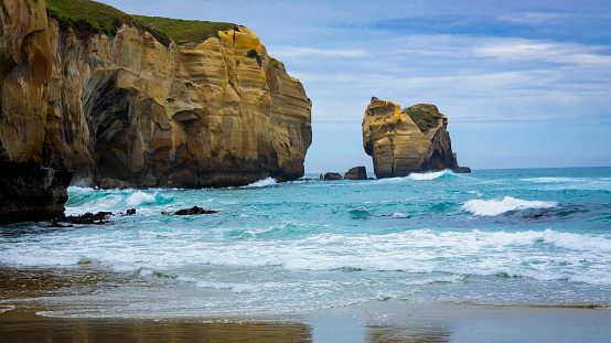 The landscape view with Scenic of Tunnel beach, Dunedin, South island of New Zealand