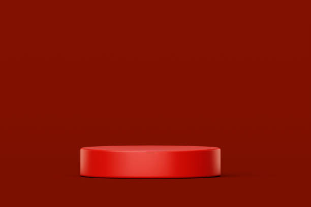 istock Red cylinder podium for product sale banner platform 3d background 1881629268
