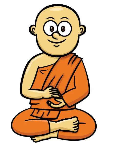 Vector illustration of Buddhist monk cartoon