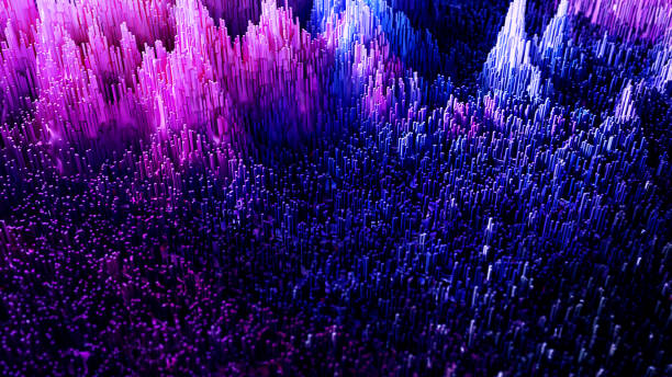 istock Blue and Purple data process cubes arranged in a row. Technology and business process abstract 1881651689