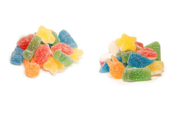 istock Assorted gummy candies isolated on a white background. Top view. 1881657947