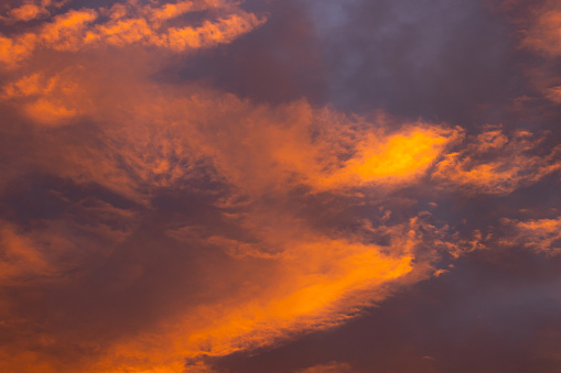 cloudy deep golden blue sky in evening before sunset with noise and grain