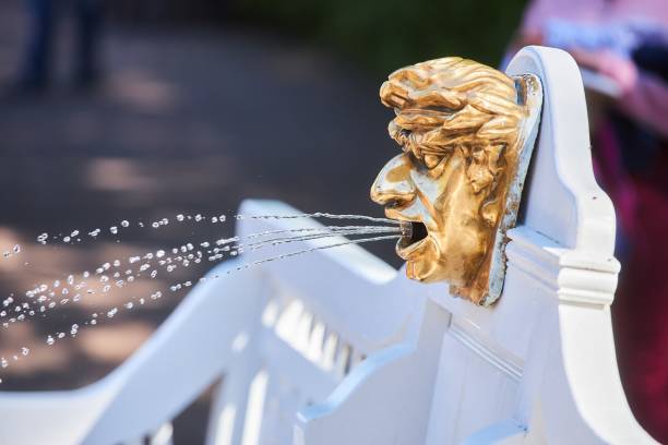Peterhof, Russia - May 29, 2021: Lower Petrodvorets Park. Fountains of Firecrackers.