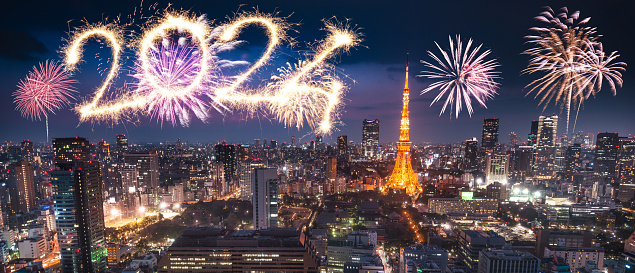 fireworks in Tokyo for the new year's eve