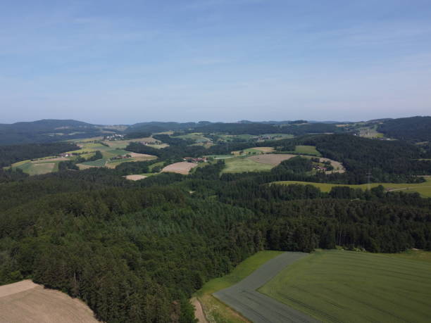 istock Bavarian forest with fields and meadows, aerial 1881769730