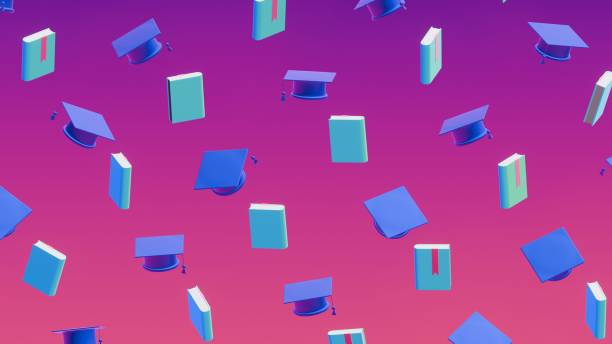 istock Education books and graduation caps on a vibrant gradient background. 1881771789