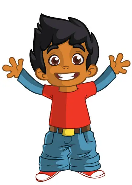 Vector illustration of Cute cartoon little afro-american or arab boy. 
Vector illustration of a teenager wearing baggy jeans