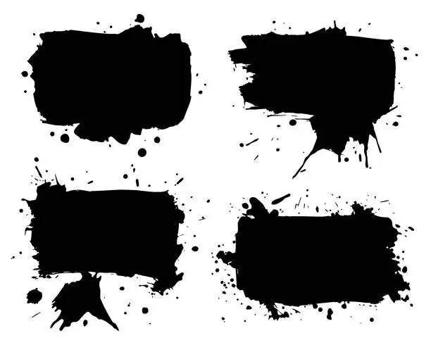 Vector illustration of Grunge ink blot backgrounds set with streaks,splashes,spots,dots,streaks.Abstract spot.Splatters of paint, watercolor stain.Use texture for the design of postcards,banners,posters. Isolated.Vector