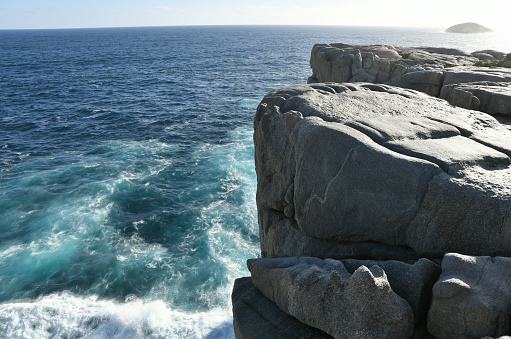 The rocky coast in the north of Yell in the Shetland Islands near Breckon Sands.