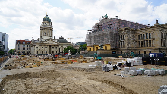 Construction site with the German Cathedral and Berlin Concert Hall