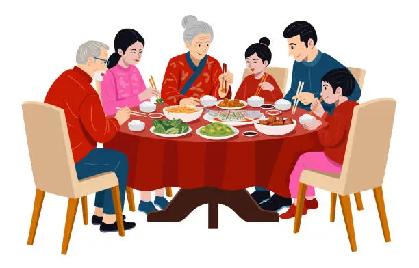 Vector illustration of Family dinner on Chinese New Year.