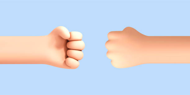 istock 3D cartoon human hands making fist bump isolated on blue background. Vector 3d illustration 1881880871