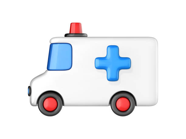 istock 3D cartoon white ambulance car. Medical rescue service. Emergency concept. Vector 3d icon 1881880991