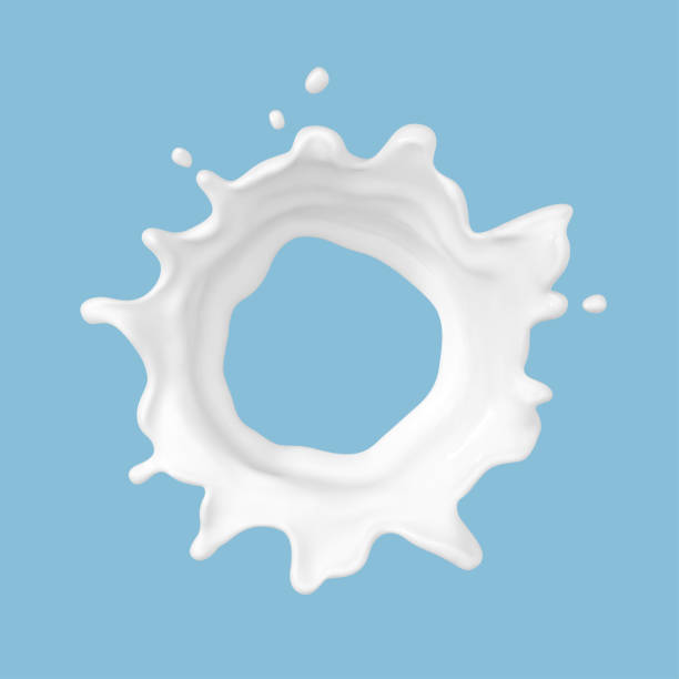 istock Milk splash isolated on blue background. Natural dairy product, yogurt or cream splash with flying drops. Realistic Vector illustration 1881884569