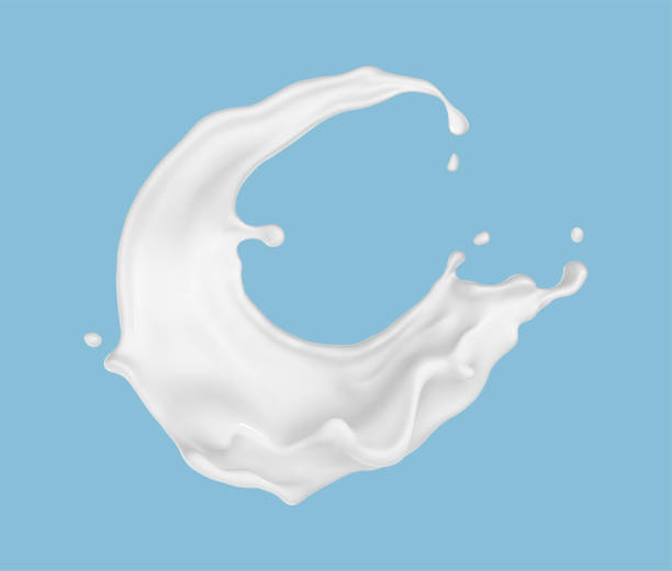 istock Milk or yogurt splash isolated on blue background. Natural dairy product, yogurt or cream with flying drops. Realistic vector illustration 1881889852