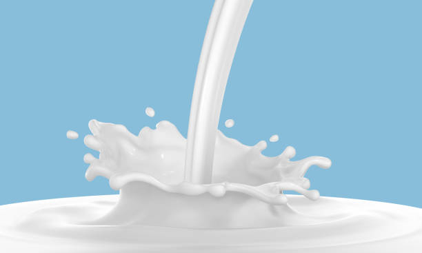 istock Milk splash isolated on blue background. Natural dairy product, yogurt or cream in crown splash with flying drops. Realistic vector illustration 1881890872