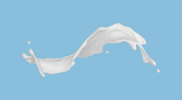 istock Milk splash isolated on blue background. Natural dairy product, yogurt or cream with flying drops. Realistic Vector illustration 1881891395