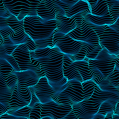 Abstract dynamic wave of lines. Perspective illustration. Big data. Particles. Digital background. 3d rendering.