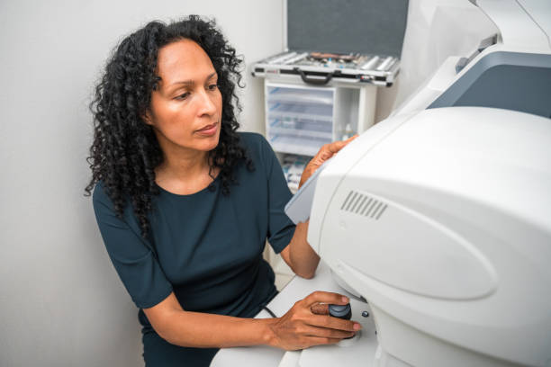 istock Professional Eye Exam Conducted by Hispanic Ophthalmologist 1881961287