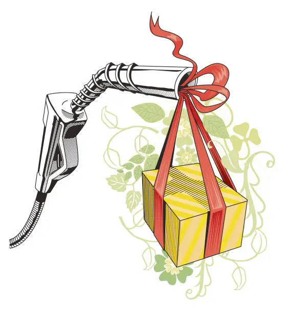 Vector illustration of take out gift wrapping with ribbon from the gas pump