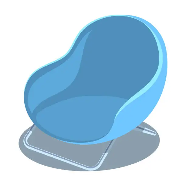 Vector illustration of Stylish blue flat cartoon style comfortable armchair. Part of interior of living room or office