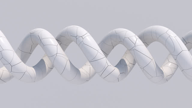 Two white spirals, textured surface. Abstract animation, 3d render.