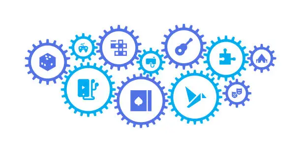 Vector illustration of Gear mechanism and hobbies icons