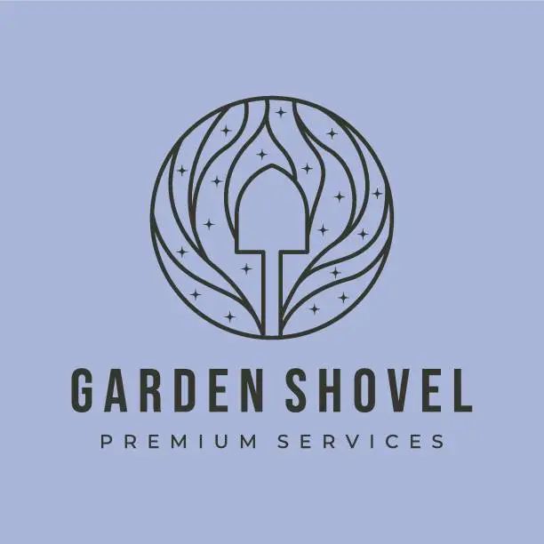 Vector illustration of garden shovel tree line logo vector symbol illustration design