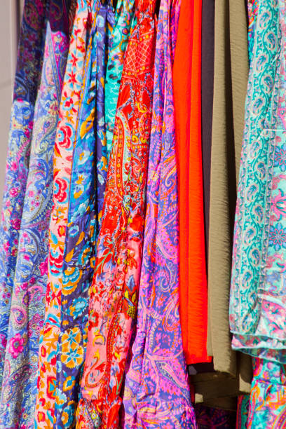 istock Display of multicolored pieces of cloth with floral patterns 1882102869