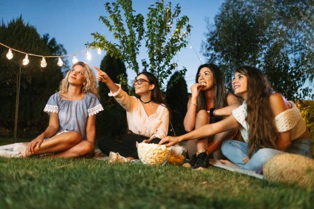Watching a movie outdoor