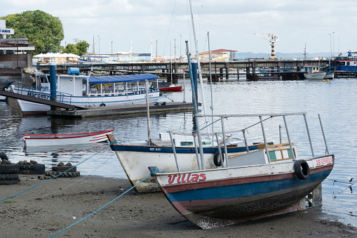 Salvador, Bahia, Brazil - January 18,2015: Several boats anchored in the seaport of Ribeira in the city of Salvador, Bahia.
