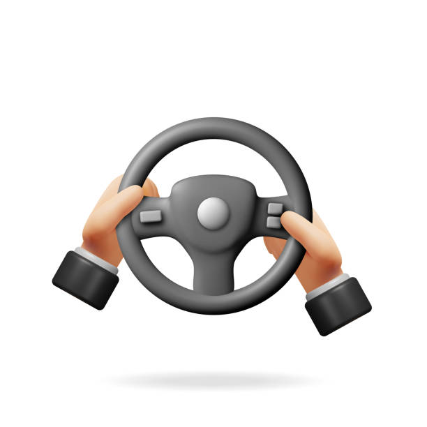 ilustrações, clipart, desenhos animados e ícones de volante de carro 3d nas mãos isolado. - sign airbag driving wheel