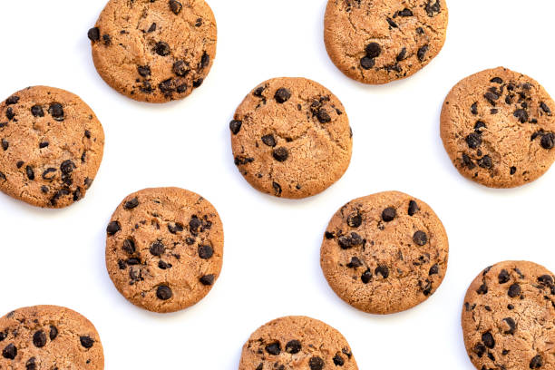 istock Tasty chocolate chips cookies on white background 1882135104